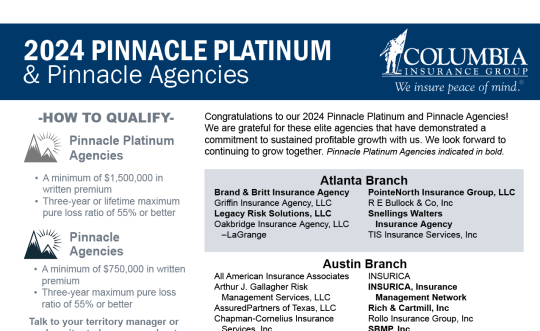 List of 2024 Pinnacle Platinum and Pinnacle Agencies